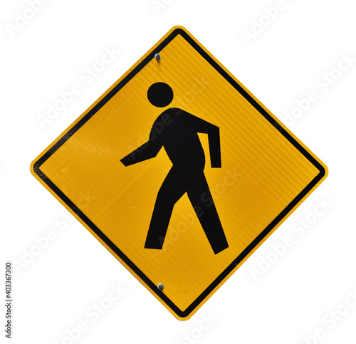 Pedestrian, old yellow road sign