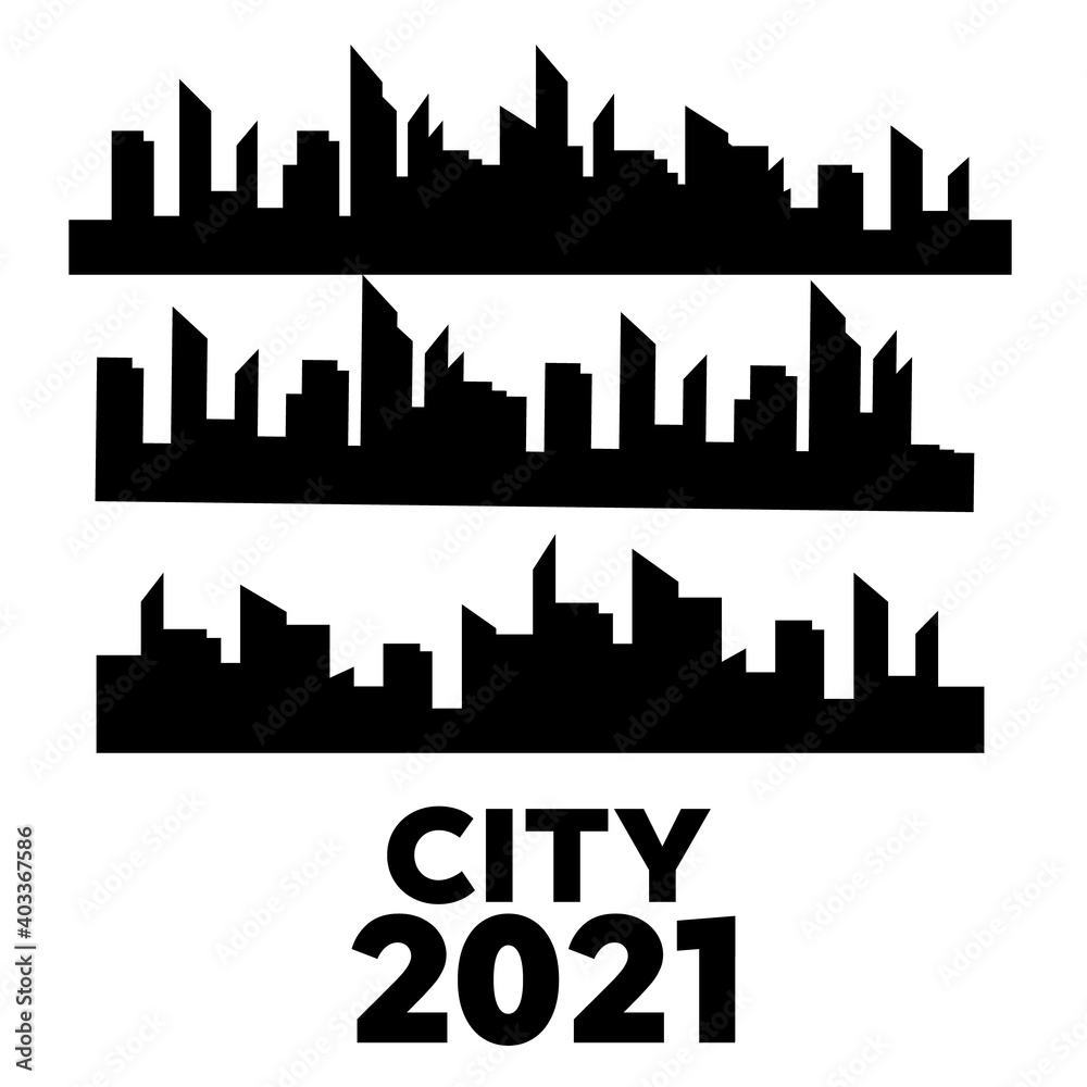 City scene on night timer. City landscape template. Thin line City landscape