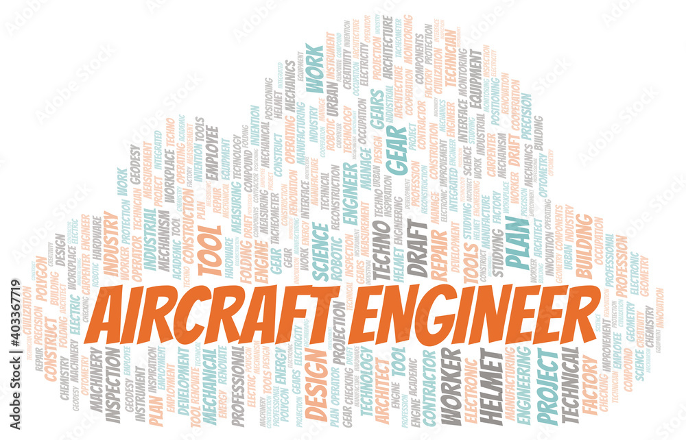 Obraz premium Aircraft Engineer typography word cloud create with the text only
