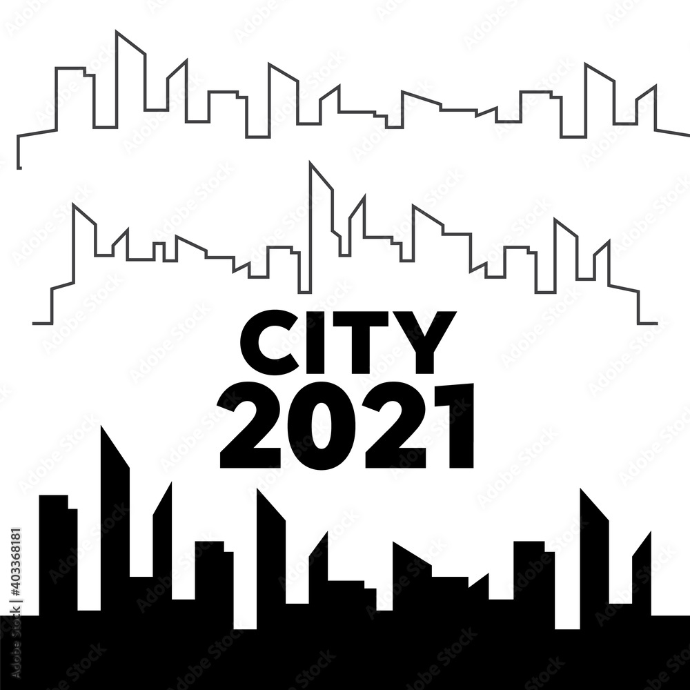 Fototapeta premium Cities silhouette. City landscape template. Thin line City landscape