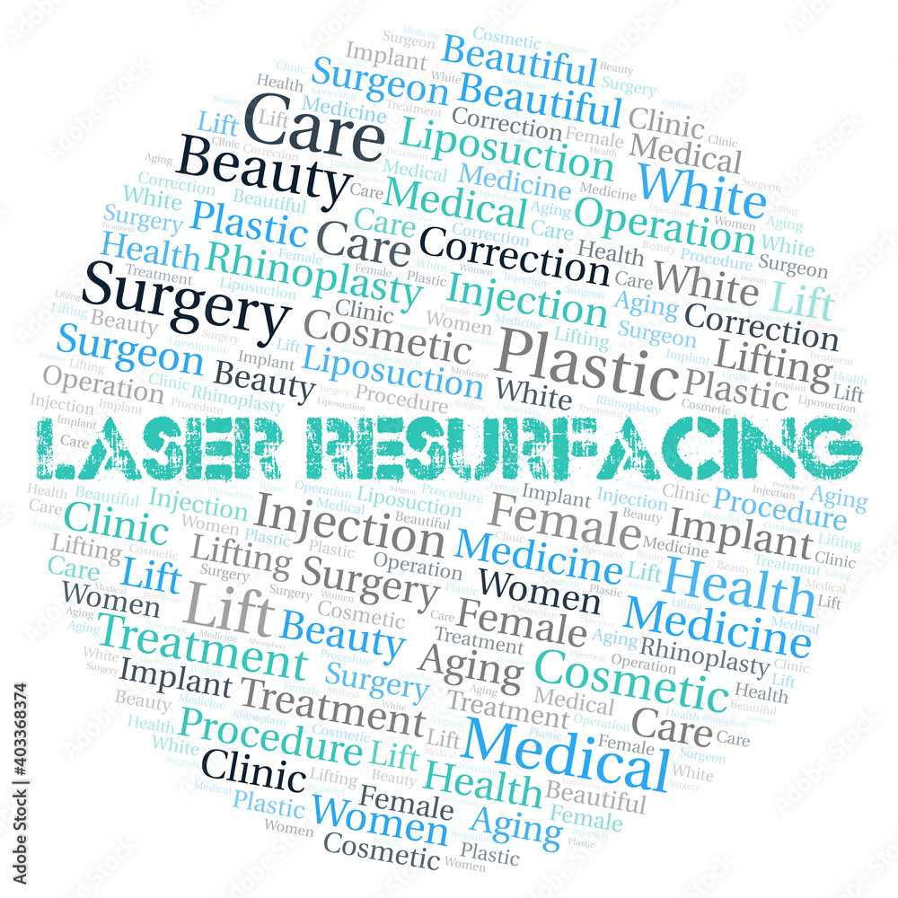 Laser Resurfacing typography word cloud create with the text only. Type of plastic surgery Laser Resurfacing typography word cloud create with the text only. Type of plastic surgery