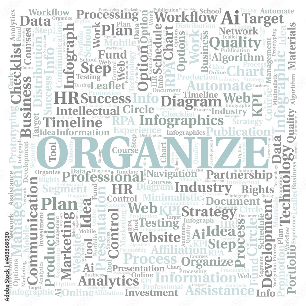 Organize typography word cloud create with the text only.