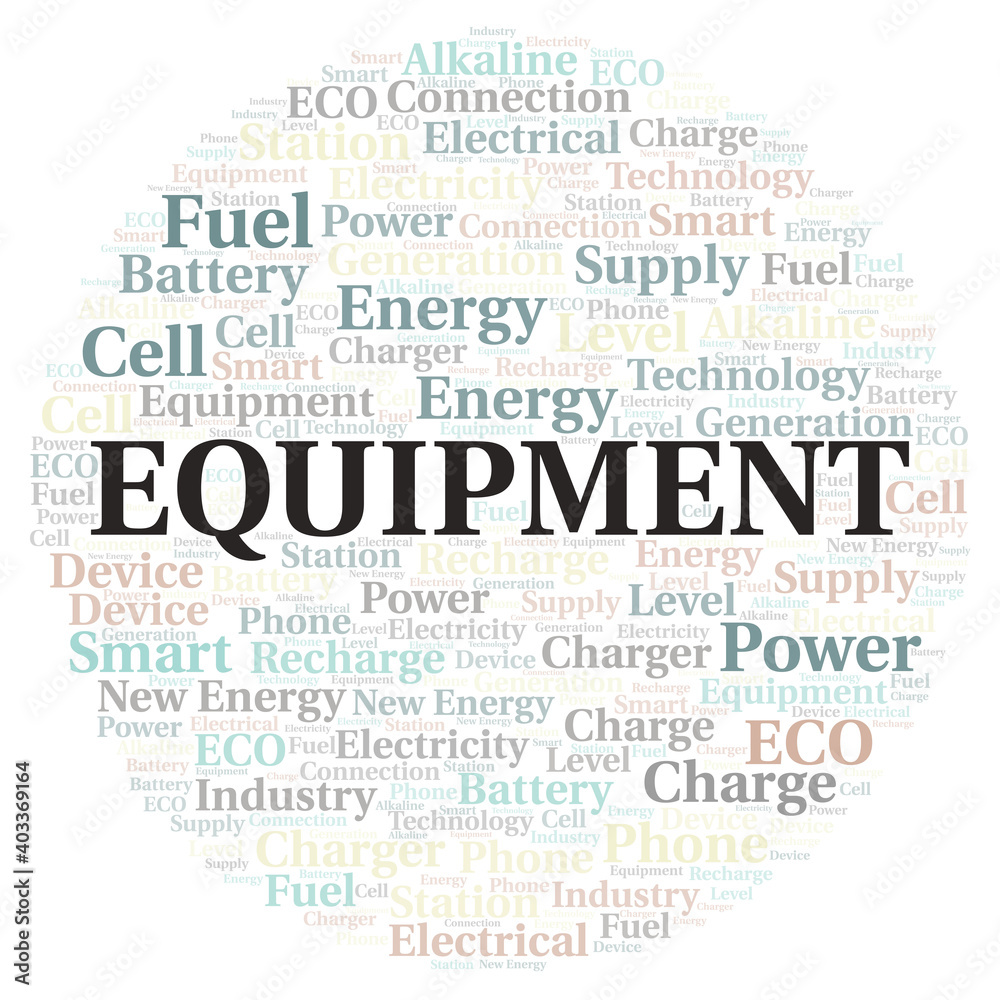 Equipment typography word cloud create with the text only. Equipment typography word cloud create with the text only.