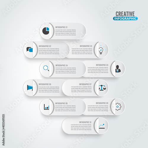 Business data visualization. Process paper chart. Abstract elements of graph, diagram with 10 steps, options, parts or processes. Creative concept for infographic.