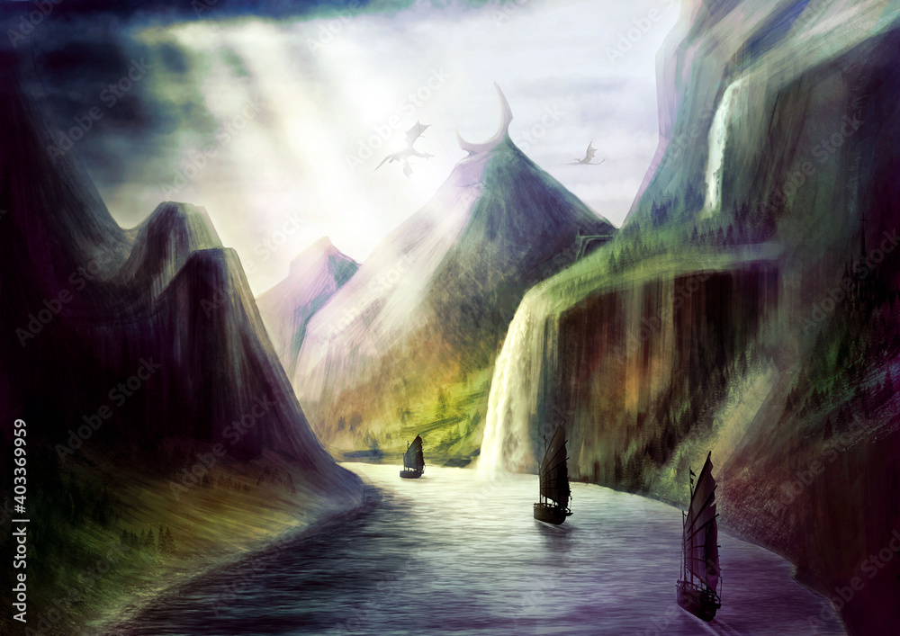 Fantasy Environment With Bright Rays Of The Sun Shining Through Dark Fantasy Environment With Bright Rays Of The Sun Shining Through Dark