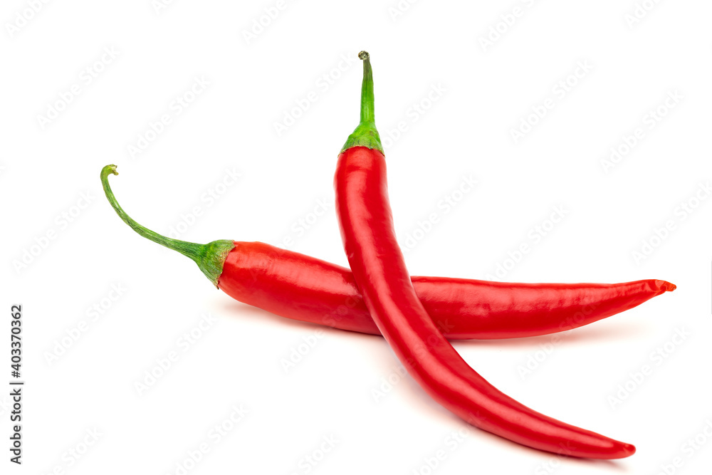 Chilli. Two red chili peppers isolated on white background.
