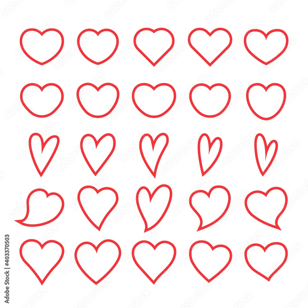 set of heart or love icons. valentine line art symbol. wedding ornament