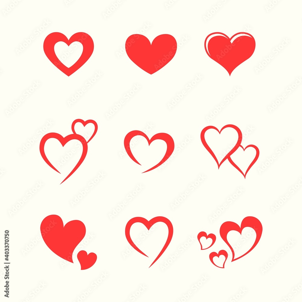 Set of heart icons. Love hand drawn and icon. Valentine and wedding invitation elements