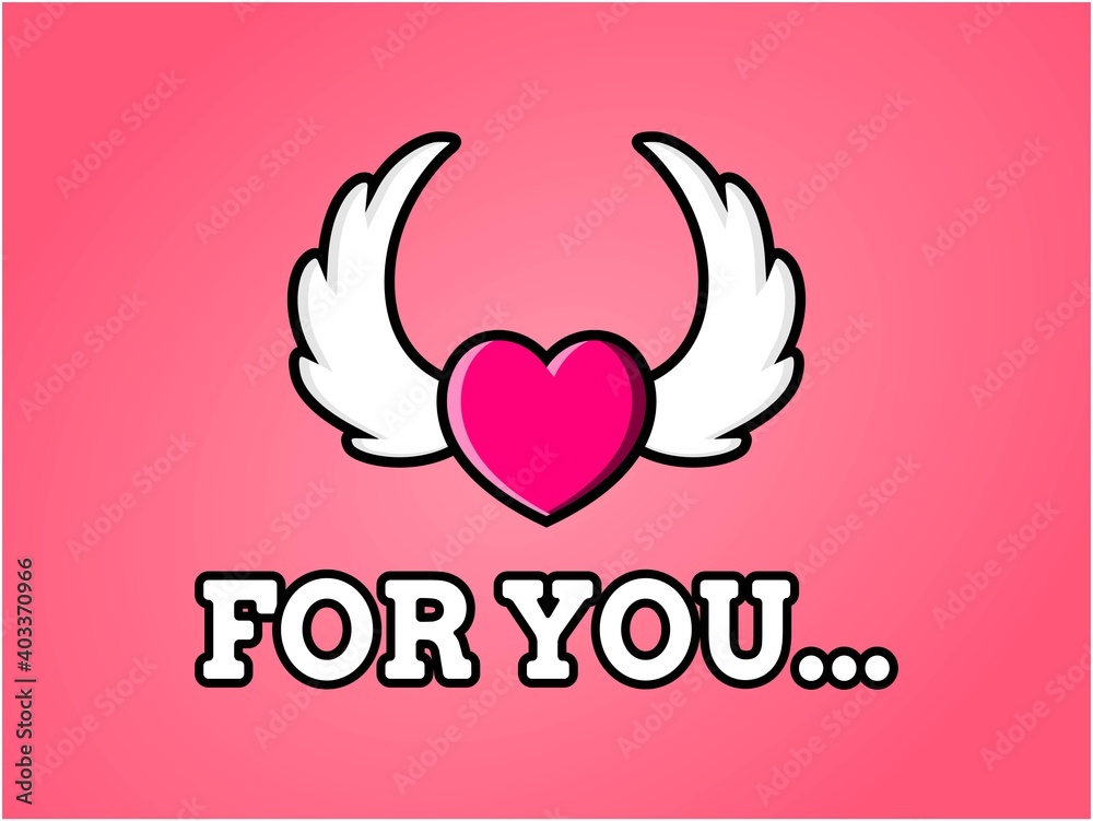 Greeting card for valentine's day. Cute pink Heart with wings icon. Love Background template social media post and banner