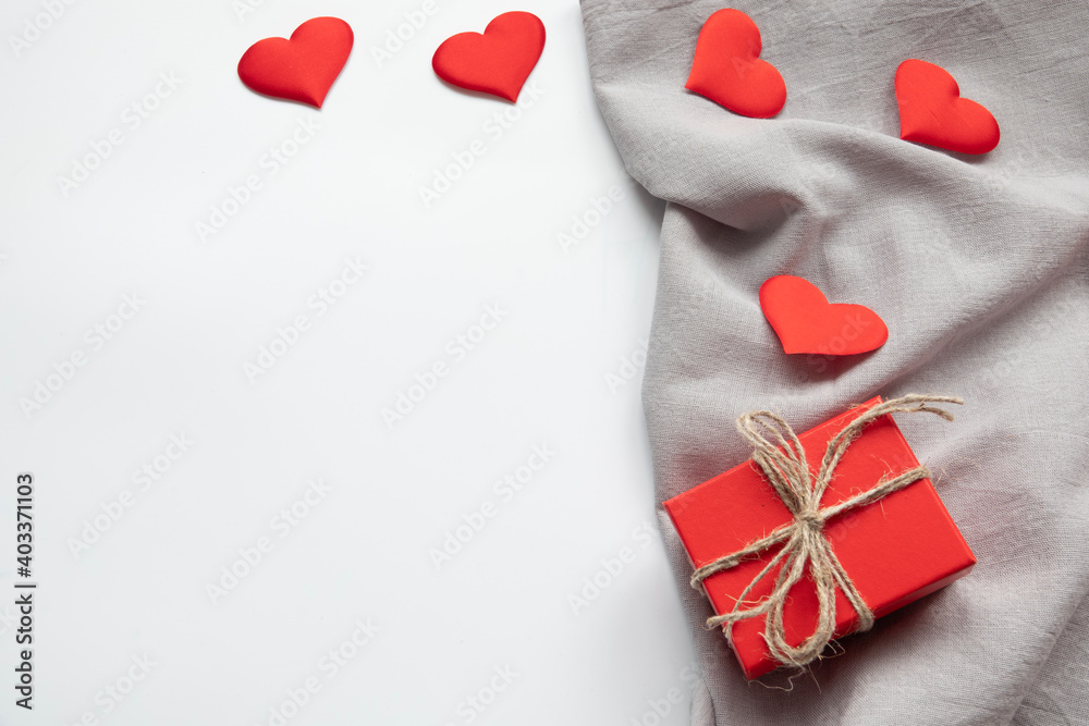 Valentines day red heart and box. Holidays valentine card with copy space. Valentines day red heart and box. Holidays valentine card with copy space.