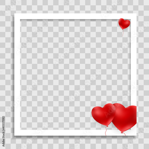 Empty Blank Photo Frame with Hearts Template for Media Post  in Social Network for Valentine`s Day. Vector Illustration EPS10