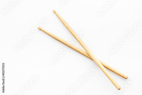 Drum sticks isotated on white background, top view