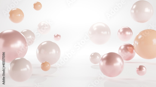 pink and orange balls and geometric elements floating in the air Minimalist backgorund 3D rendering