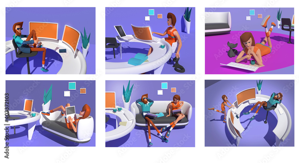 3d illustration. Remote work in the covid-19 crisis.