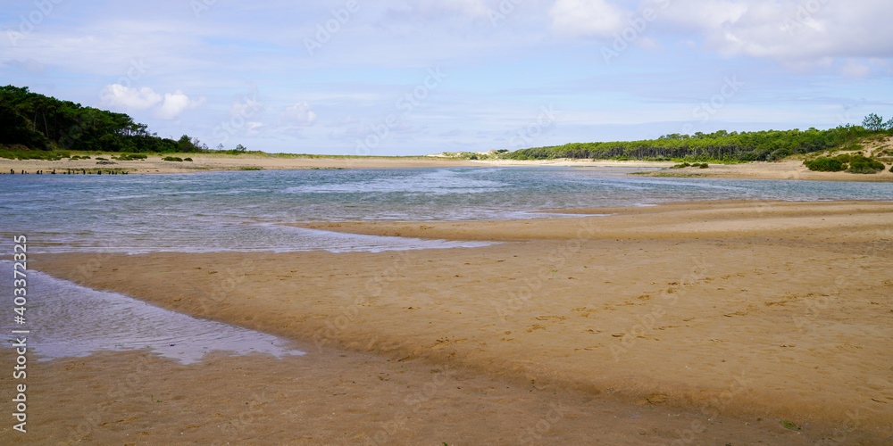 atlantic coast in Talmont-Saint-Hilaire low tied beach with sea sandy horizon view from France