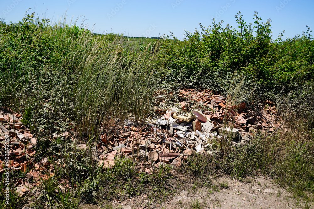 wild waste depot from construction site in natural area