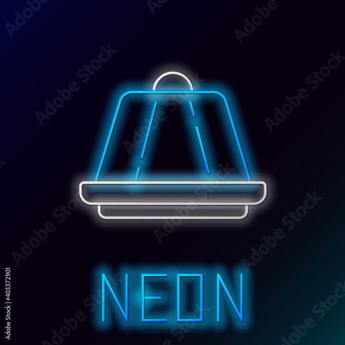 Glowing neon line Pudding custard with caramel glaze icon isolated on black background. Colorful outline concept. Vector.