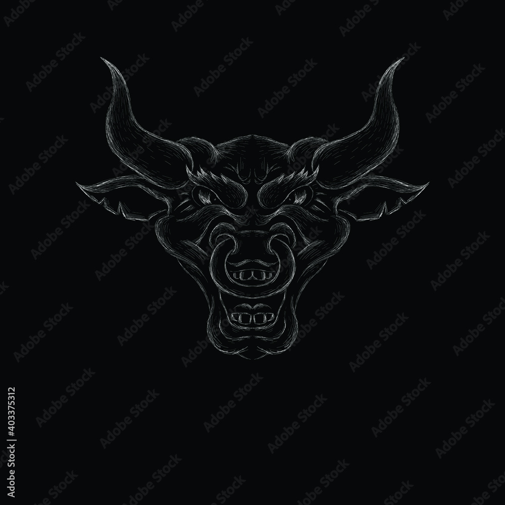 The Vector logo bull for T-shirt design or outwear.  Hunting style bull background. This drawing would be nice to make on the black fabric or canvas.