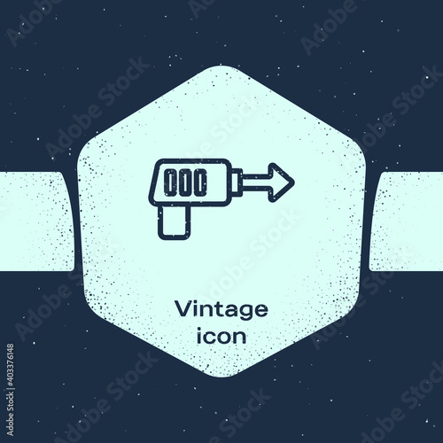 Grunge line Fishing harpoon icon isolated on blue background. Fishery manufacturers for catching fish under water. Diving underwater equipment. Monochrome vintage drawing. Vector.