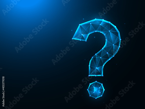 Question mark low poly design. Punctuation mark, question polygonal vector illustrations on a blue background.