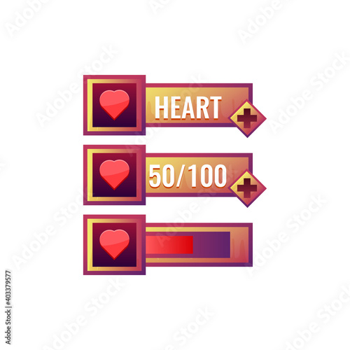 set of funny old wooden game ui health bar with numeric and progress bar additional panel for gui asset elements vector illustration