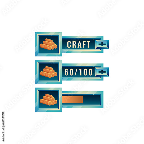 set of fantasy space game ui shop craft wood bar with numeric and bar additional panel for gui asset elements vector illustration