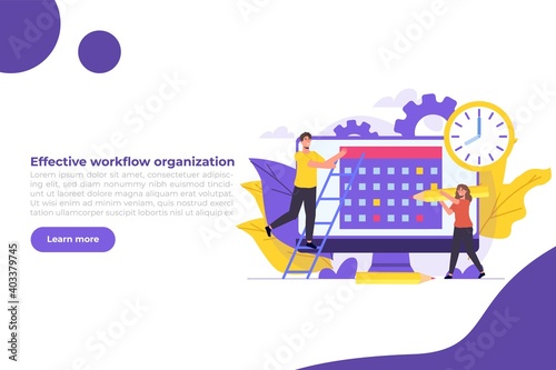 Effective workflow organization, teamwork process, deadlines respect, efficient workday concept. Vector illustration.