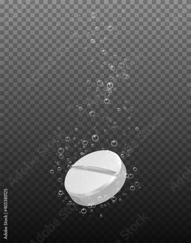Realistic pill with bubbles