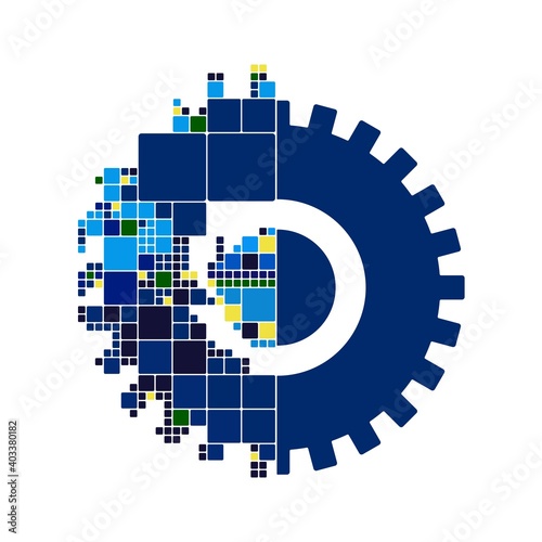 Gear and squares. Agile development concept. Vector icon isolated on white background.