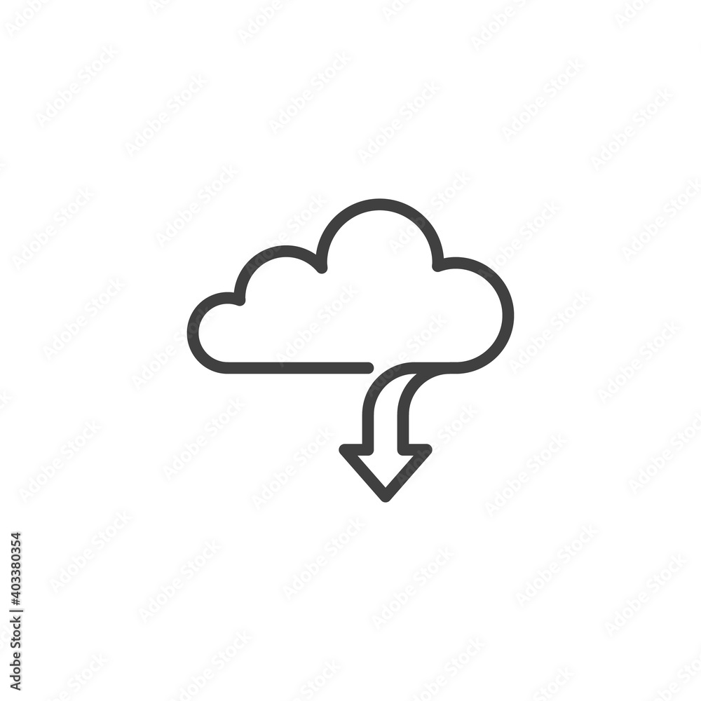 Upload cloud line icon. linear style sign for mobile concept and web design. Cloud with arrow down outline vector icon. Symbol, logo illustration. Vector graphics Upload cloud line icon. linear style sign for mobile concept and web design. Cloud with arrow down outline vector icon. Symbol, logo illustration. Vector graphics