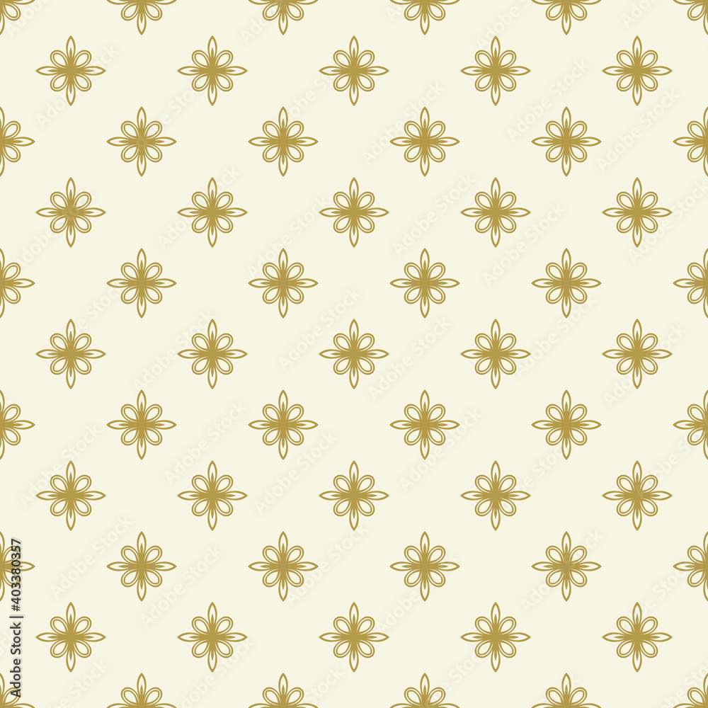 Floral ornament. Seamless abstract classic background with flowers. Pattern with golden repeating floral elements. Ornament for fabric, wallpaper and packaging Floral ornament. Seamless abstract classic background with flowers. Pattern with golden repeating floral elements. Ornament for fabric, wallpaper and packaging