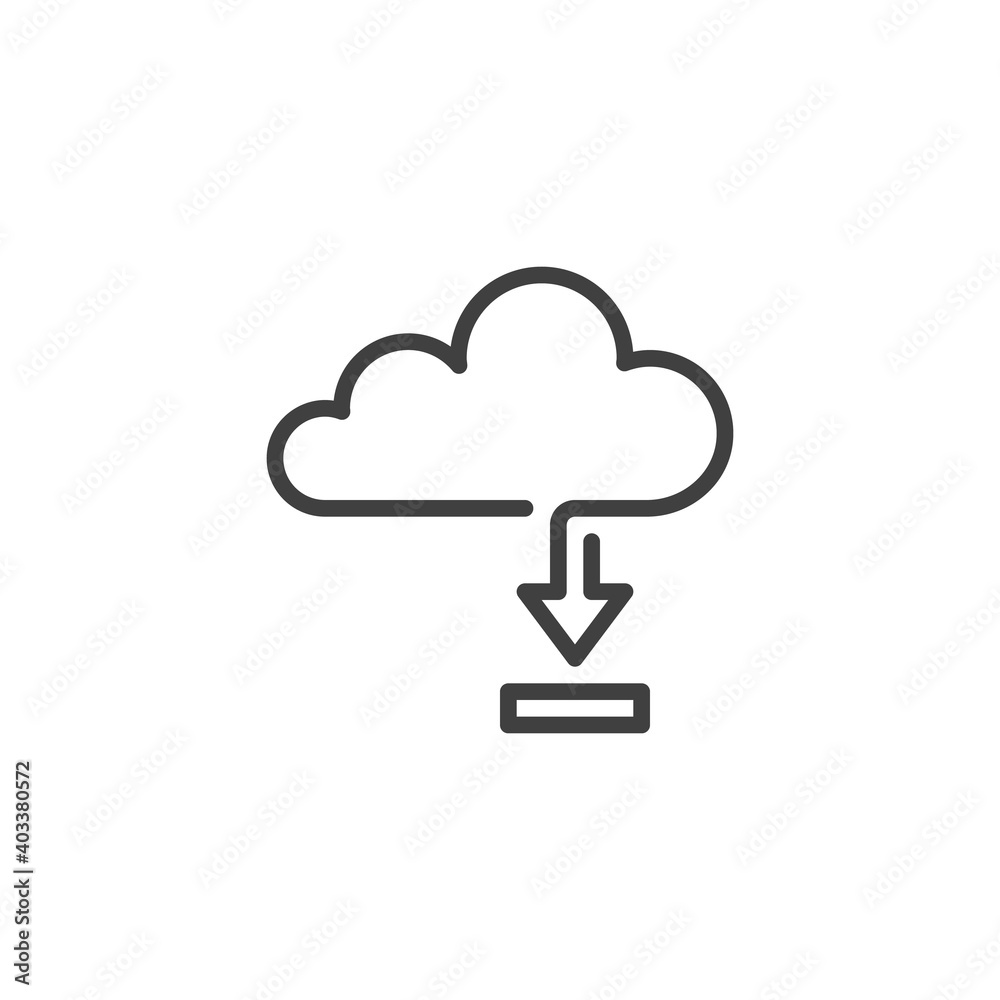 Download cloud line icon. linear style sign for mobile concept and web design. Cloud with arrow outline vector icon. Symbol, logo illustration. Vector graphics Download cloud line icon. linear style sign for mobile concept and web design. Cloud with arrow outline vector icon. Symbol, logo illustration. Vector graphics