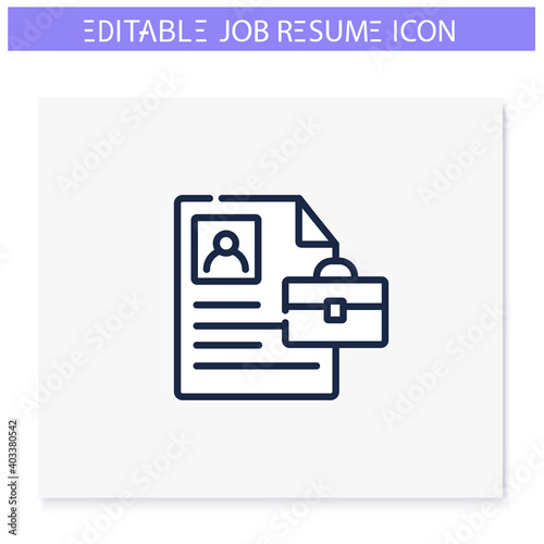 Professional summary line icon. Curriculum vitae. Short career biography. Personal recruitment information.Job search, employment, career growth concept.Isolated vector illustration. Editable stroke 