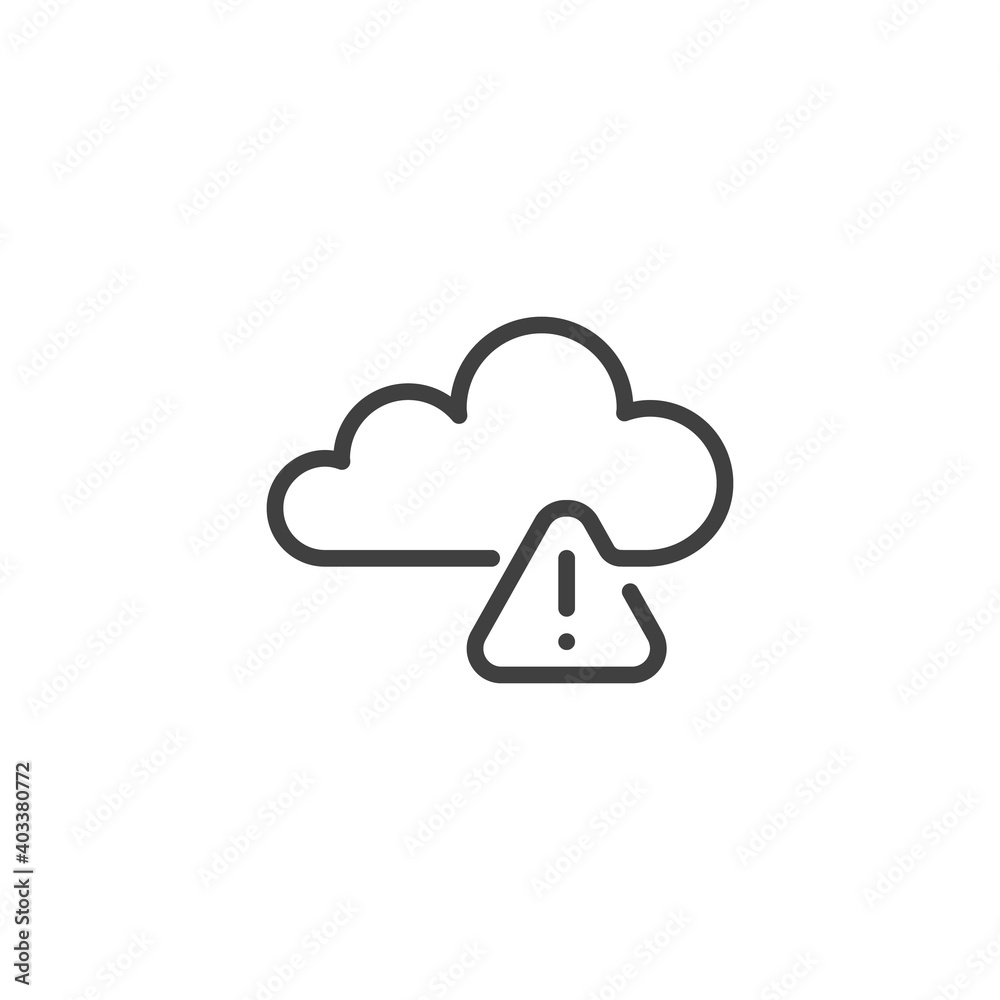 Warning cloud computing line icon. linear style sign for mobile concept and web design. Cloud with exclamation mark outline vector icon. Symbol, logo illustration. Vector graphics Warning cloud computing line icon. linear style sign for mobile concept and web design. Cloud with exclamation mark outline vector icon. Symbol, logo illustration. Vector graphics