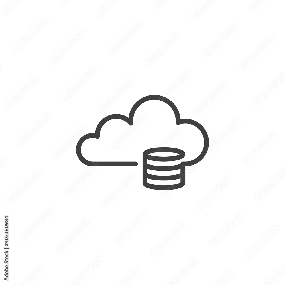 Database cloud line icon. linear style sign for mobile concept and web design. Cloud computing, database storage outline vector icon. Symbol, logo illustration. Vector graphics Database cloud line icon. linear style sign for mobile concept and web design. Cloud computing, database storage outline vector icon. Symbol, logo illustration. Vector graphics