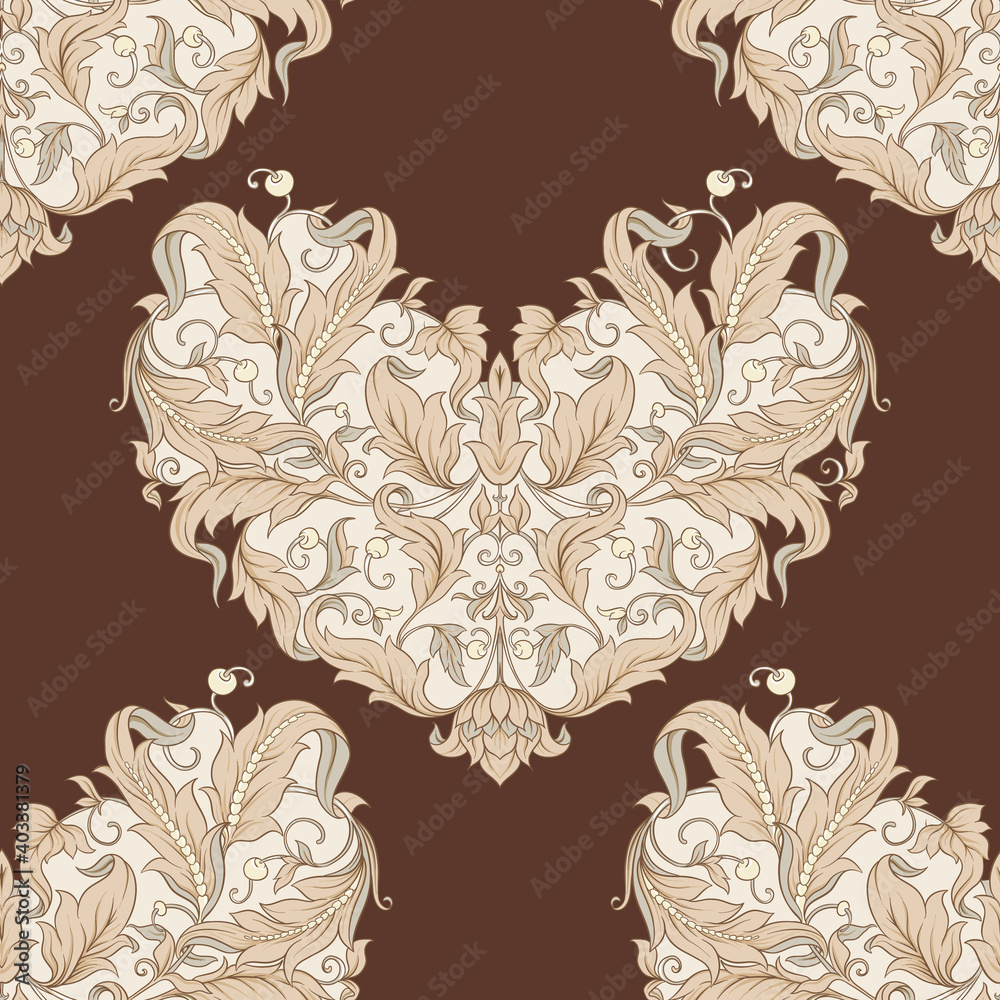 Seamless pattern, background in the style of baroque, renaissance Trendy floral vintage pattern Colored vector illustration