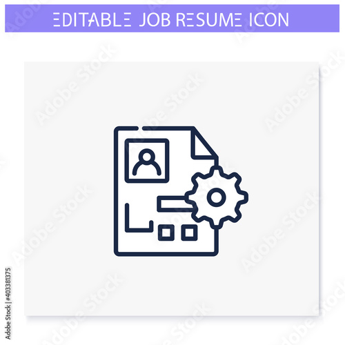 Functional resume line icon. Optimized, skills and strengths focused resume. Personal recruitment information. Job search, employment, career concept. Isolated vector illustration. Editable stroke 