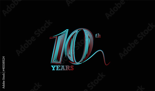 10th Years Anniversary Celebration Neon Design. Vector Design.