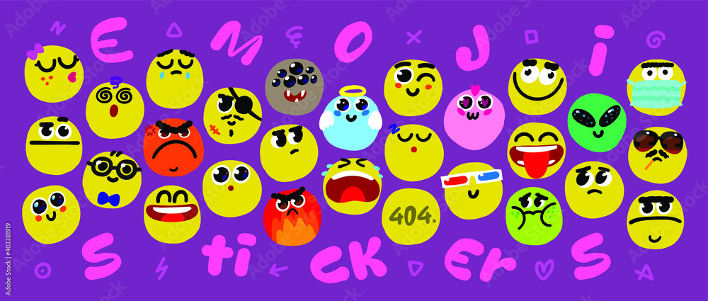 Fototapeta premium yellow faces representing different emotions are used to communicate on the Internet