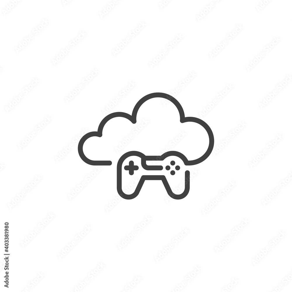 Game storage cloud line icon. linear style sign for mobile concept and web design. Multimedia cloud outline vector icon. Symbol, logo illustration. Vector graphics Game storage cloud line icon. linear style sign for mobile concept and web design. Multimedia cloud outline vector icon. Symbol, logo illustration. Vector graphics