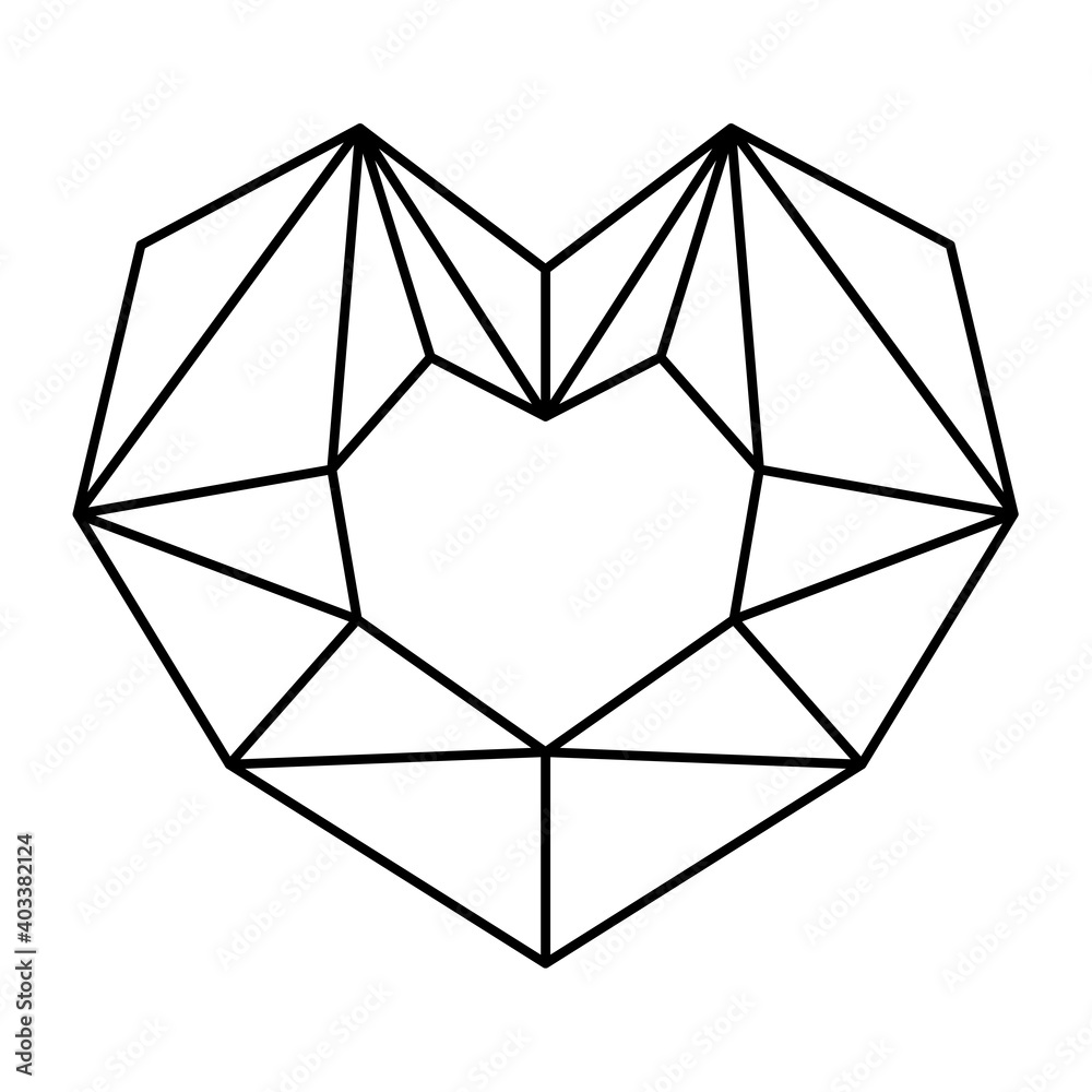 Geometric heart shape. Vector illustration of poligonal heart logo design. Love symbol. Simple linear icon. Valentine's day or wedding invitation element isolated on white background. Geometric heart shape. Vector illustration of poligonal heart logo design. Love symbol. Simple linear icon. Valentine's day or wedding invitation element isolated on white background.