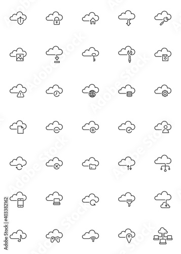 Cloud computing line icons set. linear style symbols collection, outline signs pack. vector graphics. Set includes icons as computer cloud technology, database network connection, data storage