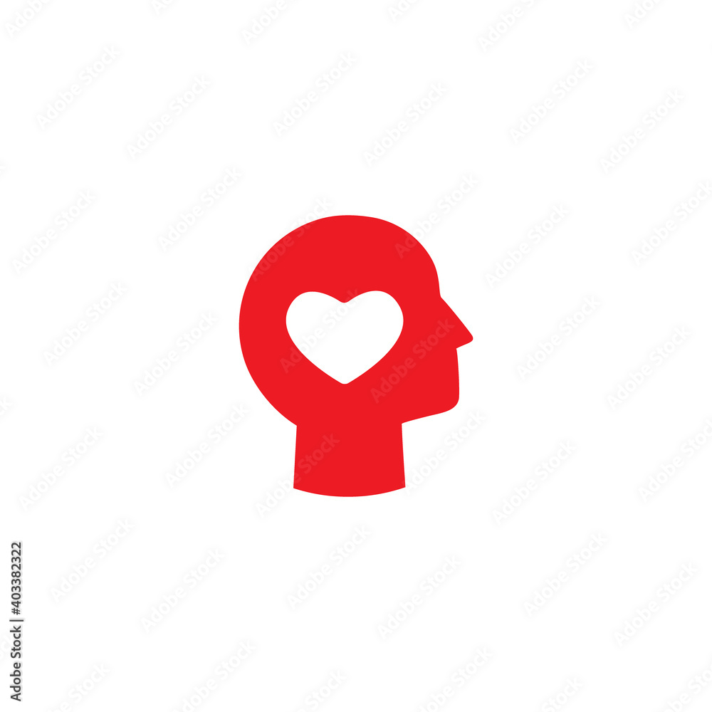 Silhouettes of human's head with big heart. Love, emotions, feelings simple icon. Silhouettes of human's head with big heart. Love, emotions, feelings simple icon.