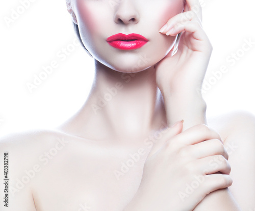 Red lips  beauty part of face  bright make-up  healthy skin