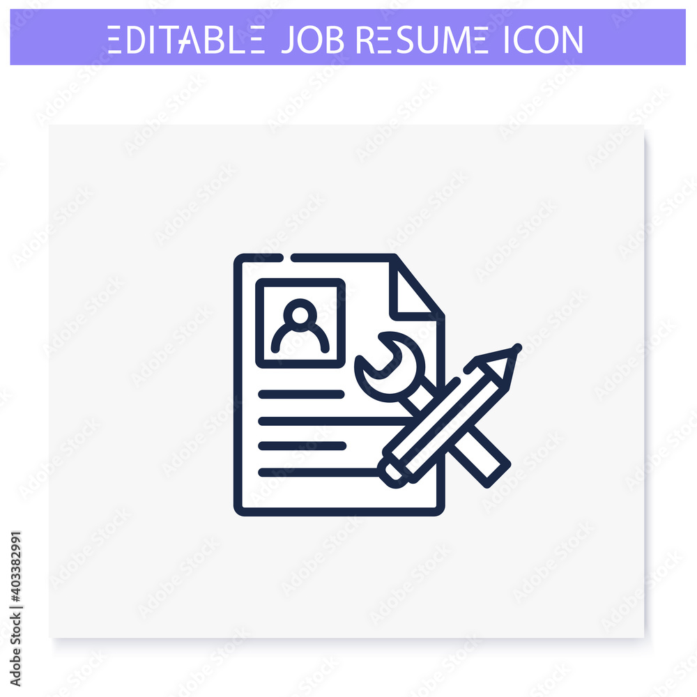 Resume proofreading line icon. Resume, cv or cover letter editing. Personal recruitment information. Job search, employment, career growth concept. Isolated vector illustration. Editable stroke Resume proofreading line icon. Resume, cv or cover letter editing. Personal recruitment information. Job search, employment, career growth concept. Isolated vector illustration. Editable stroke