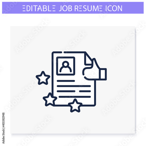 Best job resume line icon. High rating. Best employment candidate. Personal recruitment information. Job search, employment, career growth concept. Isolated vector illustration. Editable stroke 