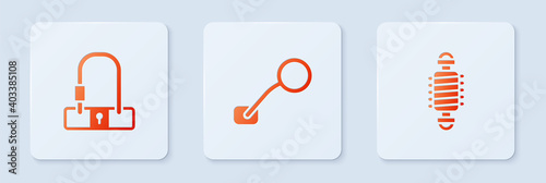 Set Bicycle rear view mirror, lock and suspension. White square button. Vector.