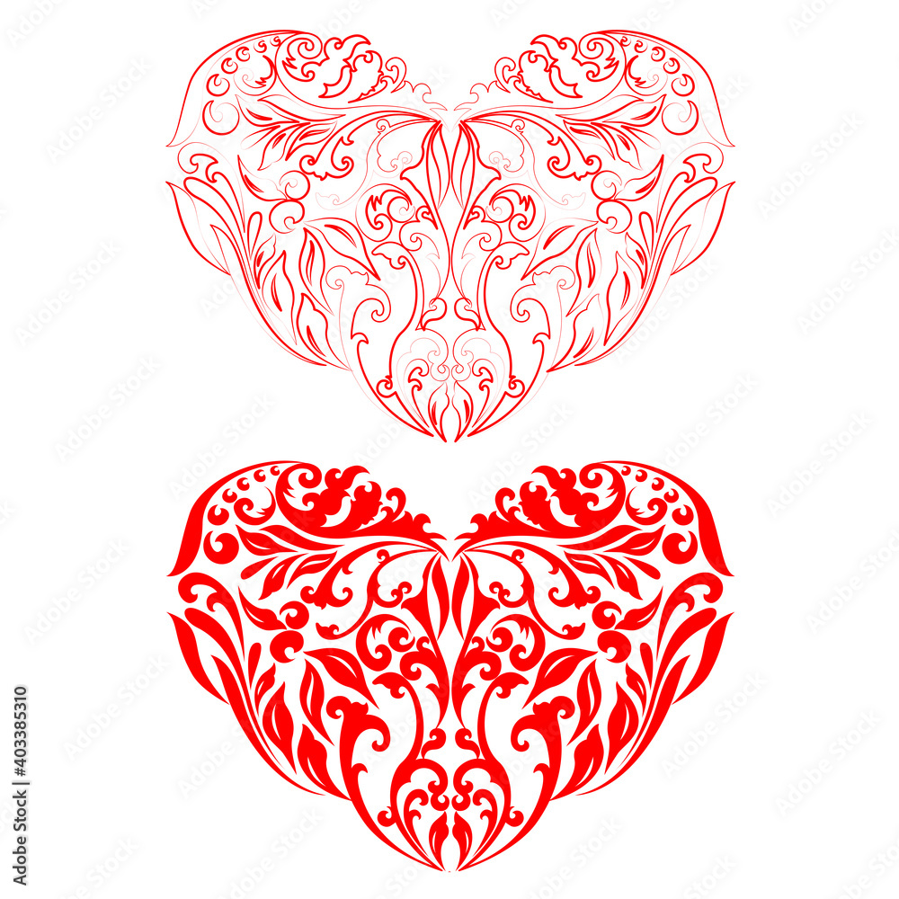 Two red hearts silhouettes