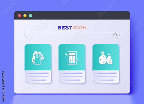 Set Cleaning service for window, and Garbage bag icon. Vector.