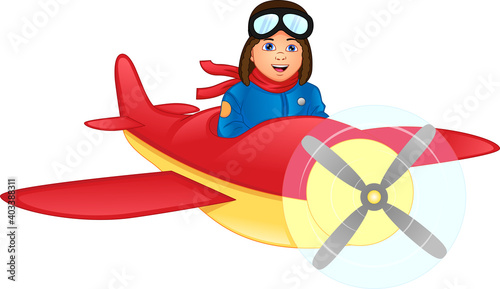 Canvas Print Happy kid boy riding a plane